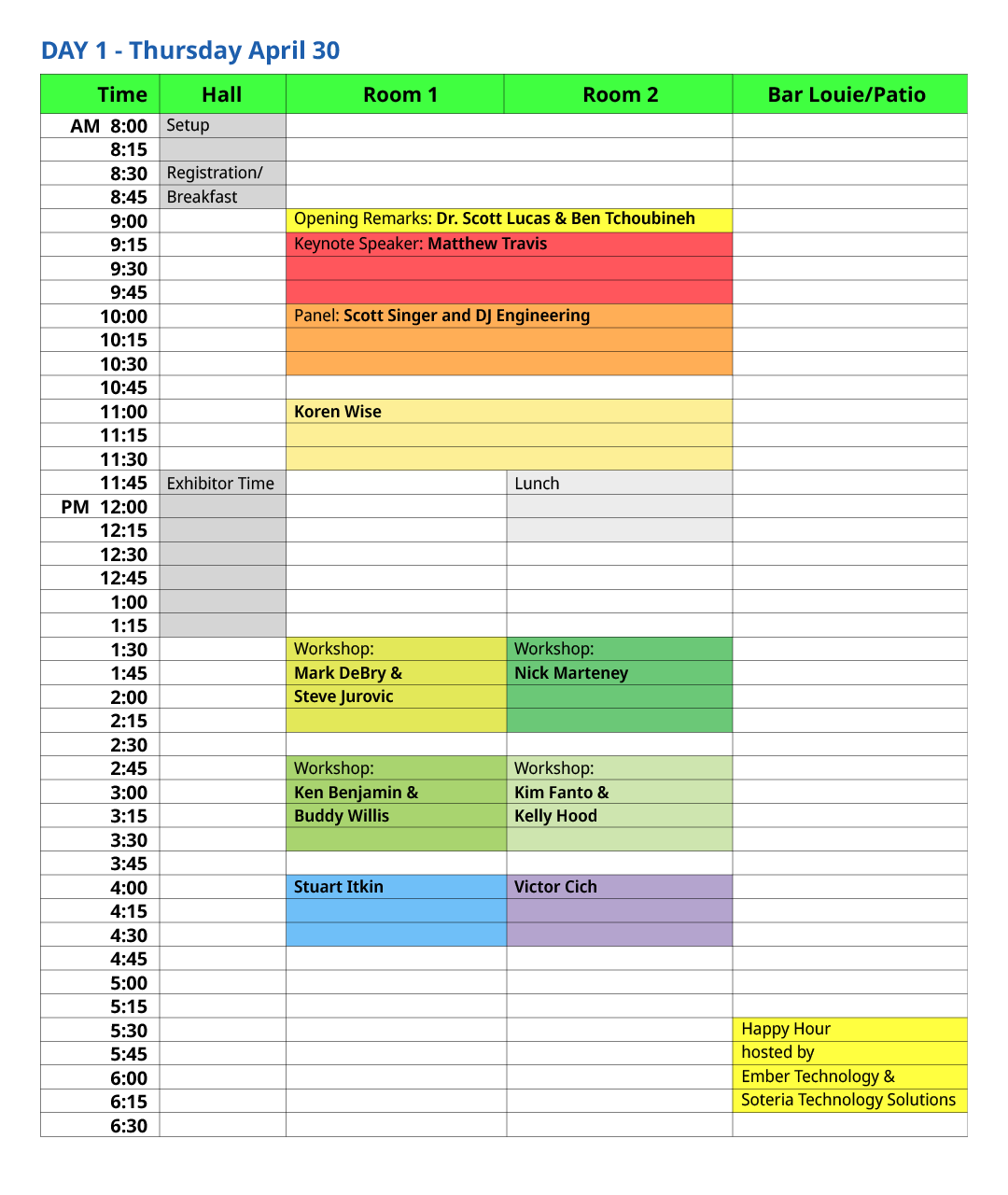 Day 1 Schedule