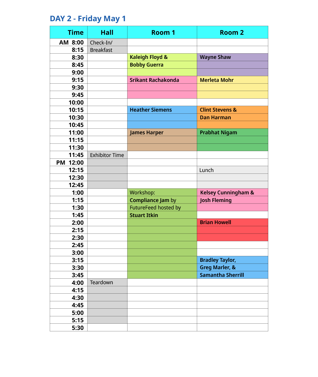 Day 2 Schedule