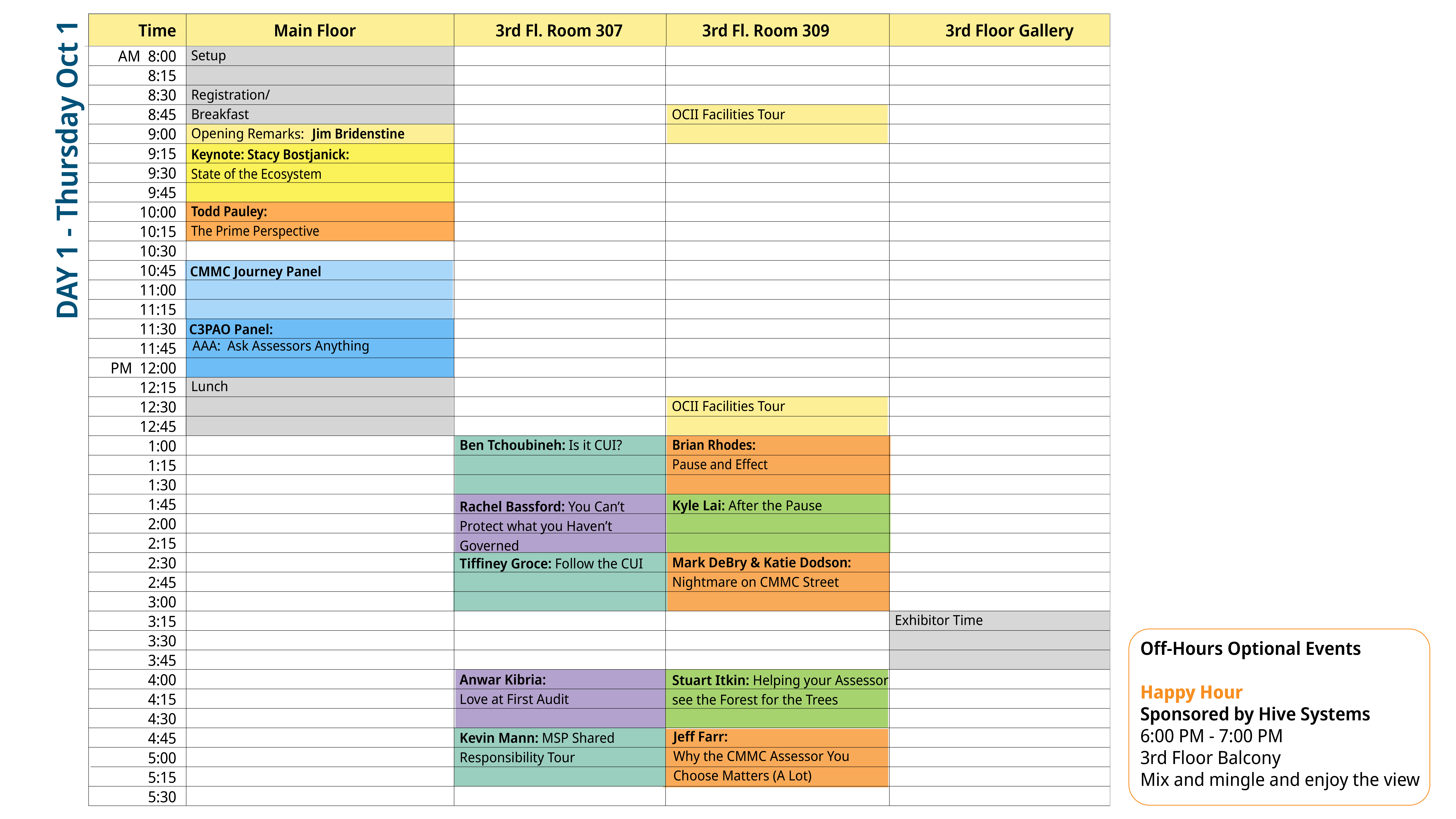 Fall schedule Oct 1