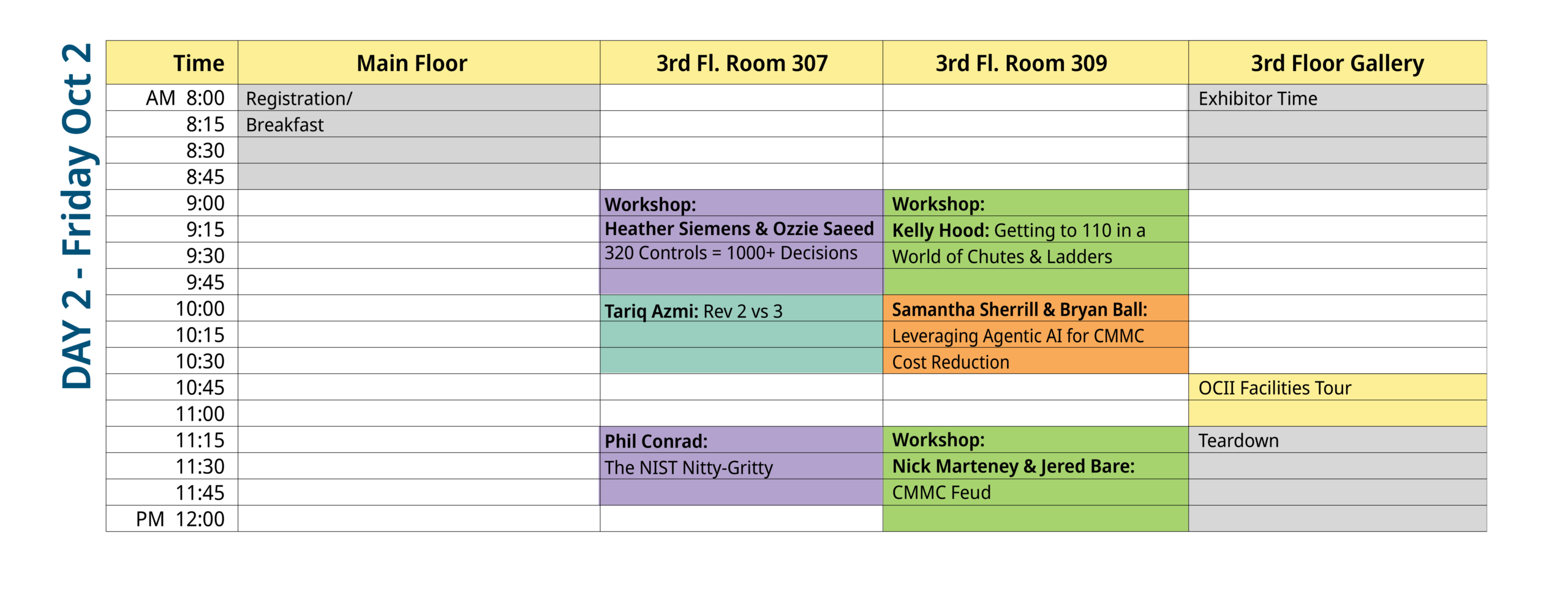 Fall schedule Oct 2
