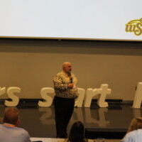 Scott Lucas welcomes attendees to WSU Tech